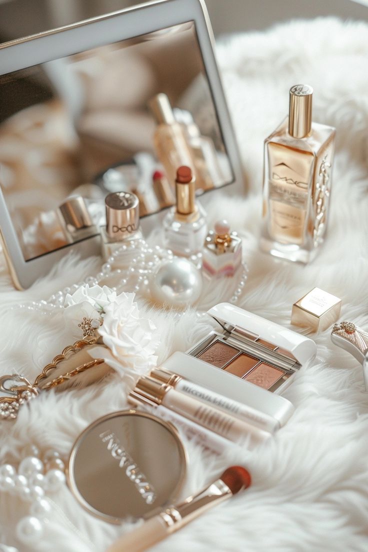 Elegant White & Gold Vanity Aesthetic – Luxurious Beauty Setup